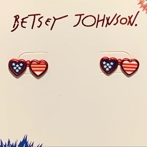 Betsey Johnson Patriotic Red, White, & Blue Dual Heart Sunglasses Stud Earrings